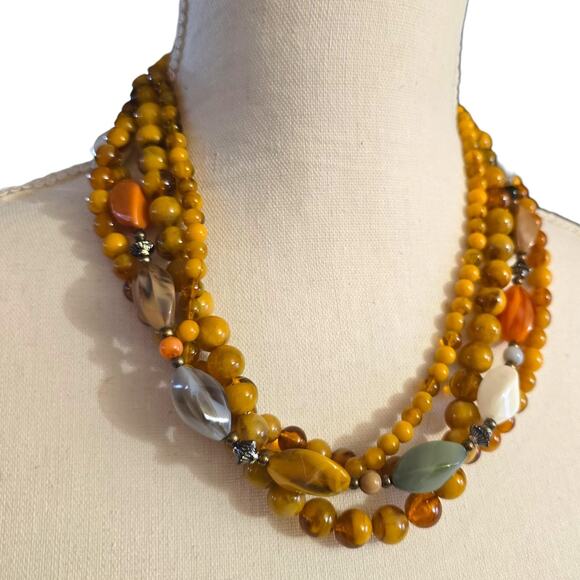 Vintage Multi Strand Beaded Necklace Moonglow Lucite 18" Retro Yellow Orange - Picture 3 of 8